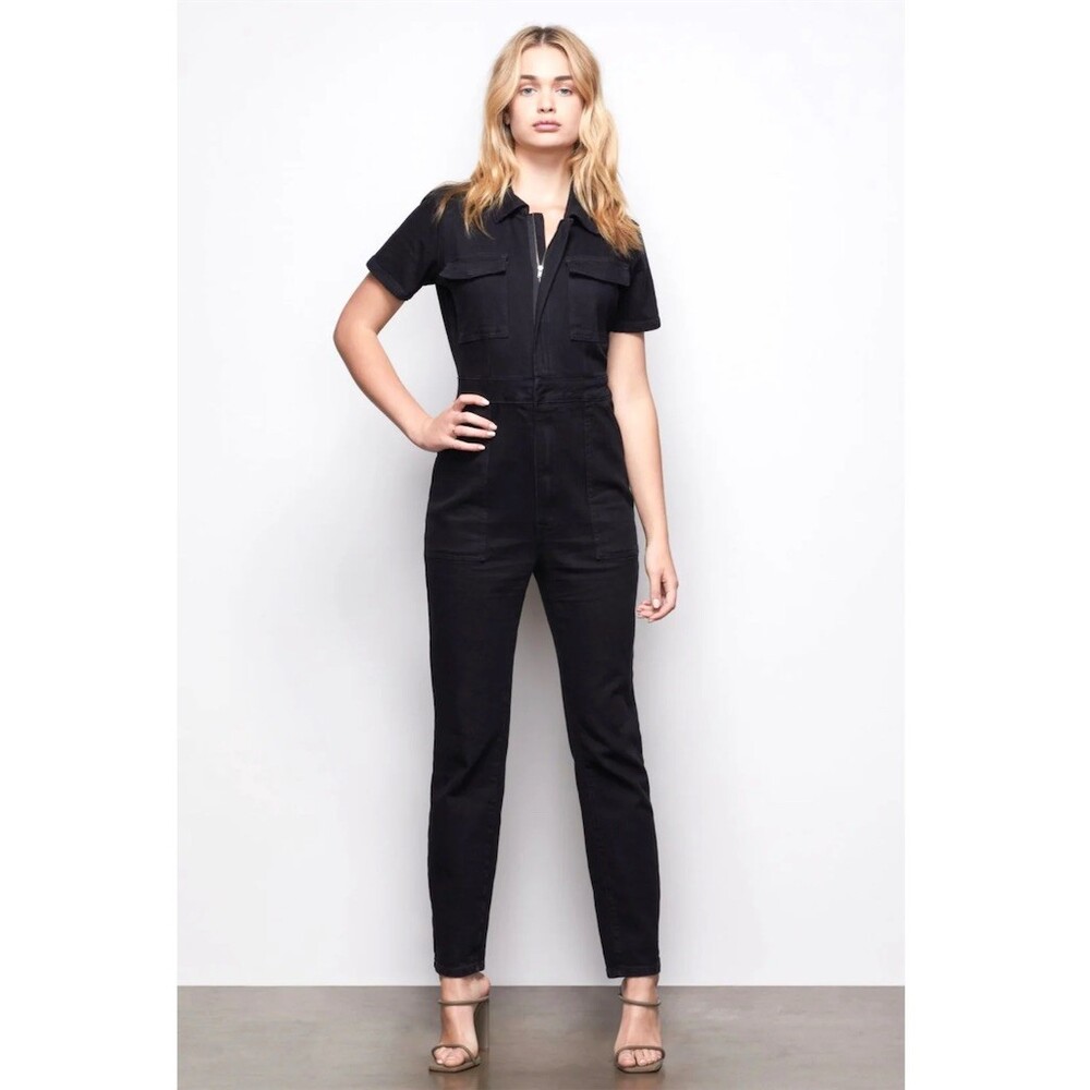 Good American Jumpsuit Womens Black Wash Utility Denim Zip Front - Picture 3 of 12